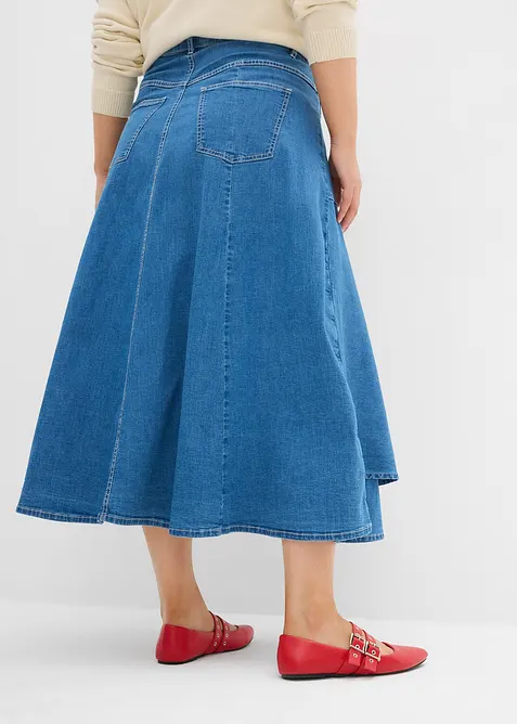 Mellanl&aring;ng jeanskjol, High Waist, bonprix