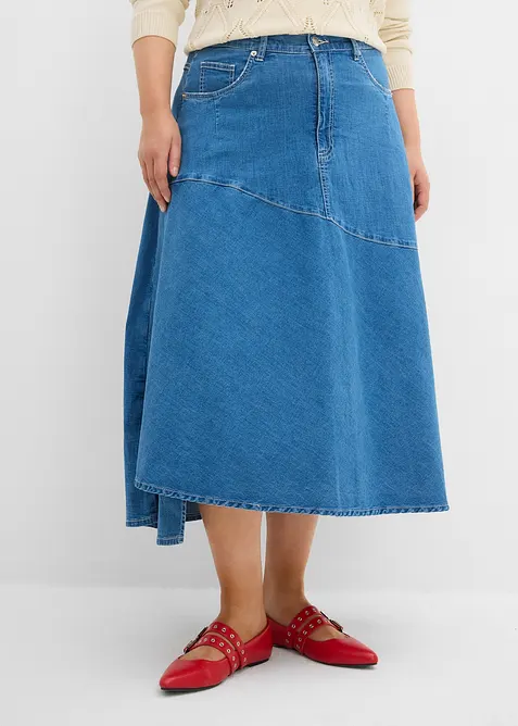 Mellanl&aring;ng jeanskjol, High Waist, bonprix