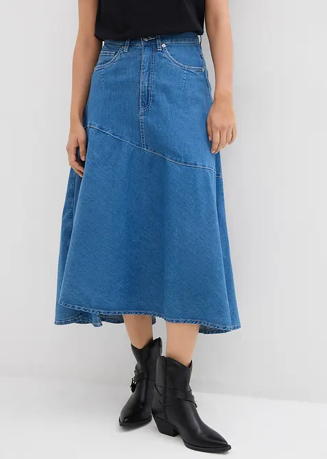 Mellanl&aring;ng jeanskjol, High Waist, bonprix
