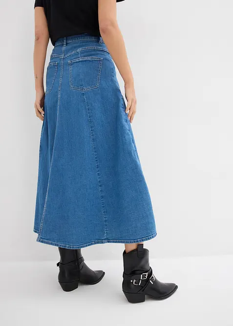 Mellanl&aring;ng jeanskjol, High Waist, bonprix