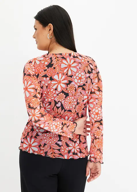 Mönstrad meshtopp med långa ärmar, bonprix