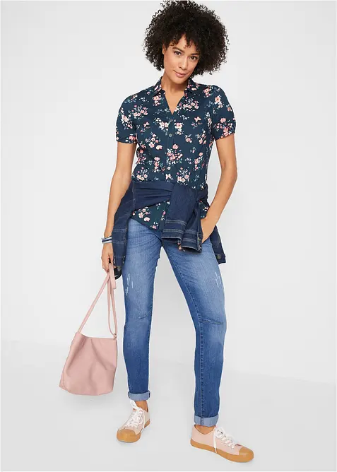 M&ouml;nstrad blus, kort&auml;rmad, bonprix