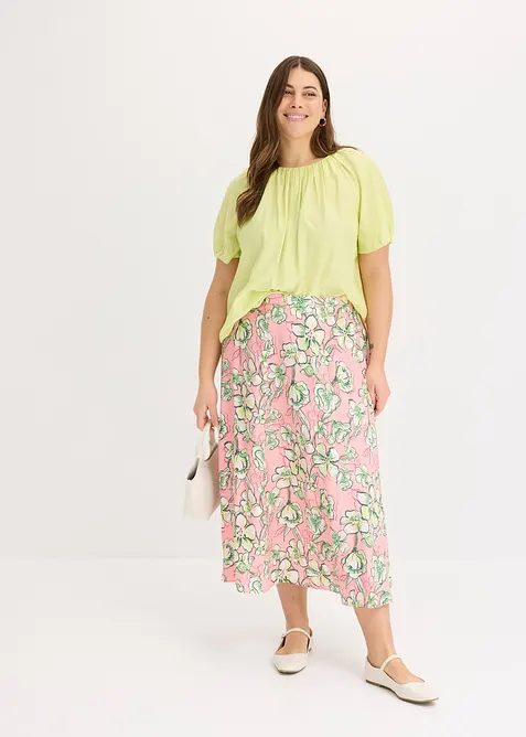 Mellanlång kjol i böljande viskosmix, bonprix