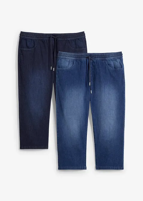 3/4-Jeans i dra på-modell av tunn denim, Regular Fit, Straight (2-pack), bonprix