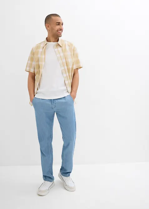 Tunna dra-på jeans med lin, Straight Regular Fit, bonprix