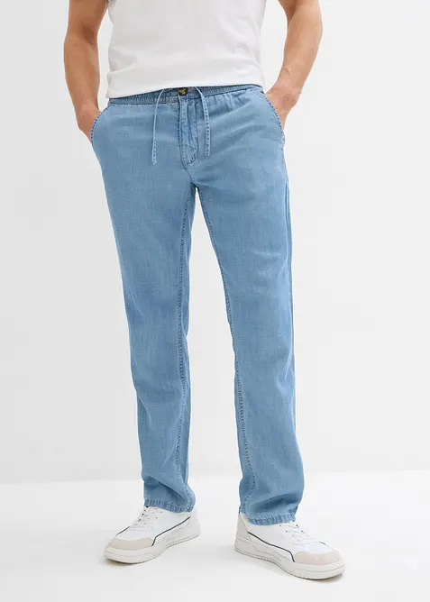 Tunna dra-på jeans med lin, Straight Regular Fit, bonprix