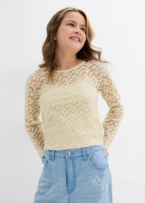 Spetsblus med jerseylinne (2-delat set), bonprix