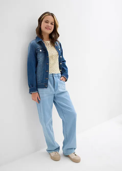 Spetsblus med jerseylinne (2-delat set), bonprix