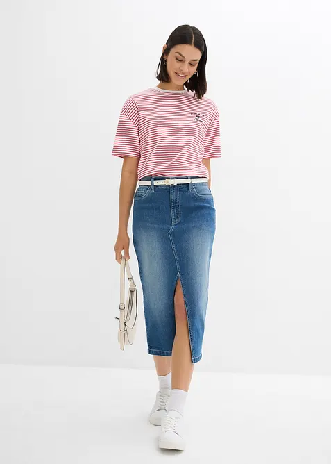 Randig T-shirt med broderi, bonprix