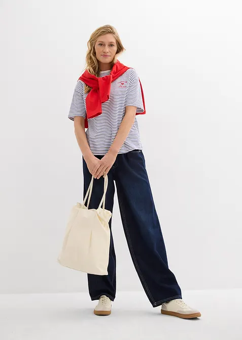 Randig T-shirt med broderi, bonprix