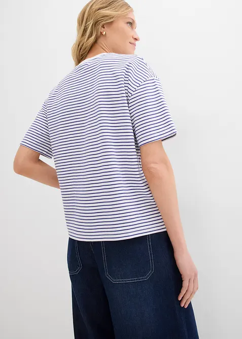 Randig T-shirt med broderi, bonprix