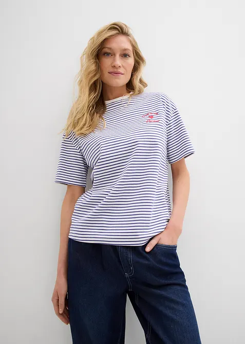 Randig T-shirt med broderi, bonprix