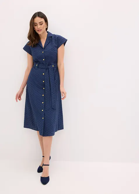 Skjortkl&auml;nning med h&aring;lspets, bonprix