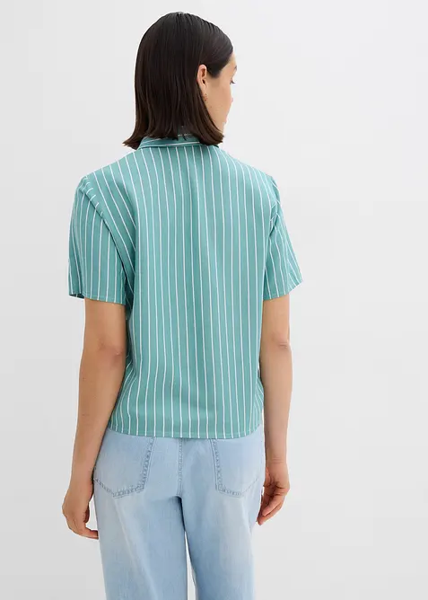 Kortärmad blus med rändder och knutdetalj, bonprix