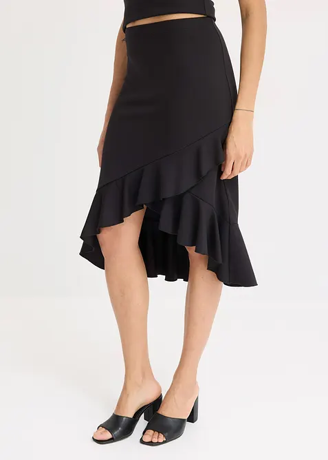 Jerseykjol med volanger, bonprix