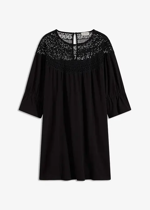 Jerseykl&auml;nning med virkad spets, bonprix