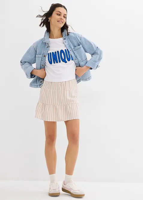 Vådsydd kjol av luftig linnemix, bonprix