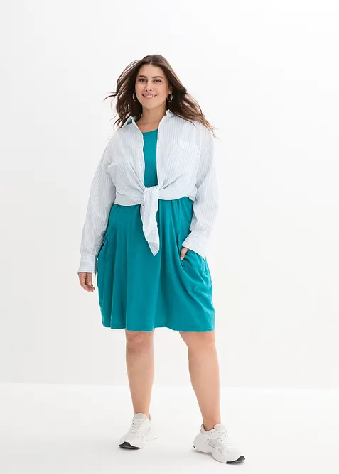 Jerseyklänning i bomull med fickor, bonprix