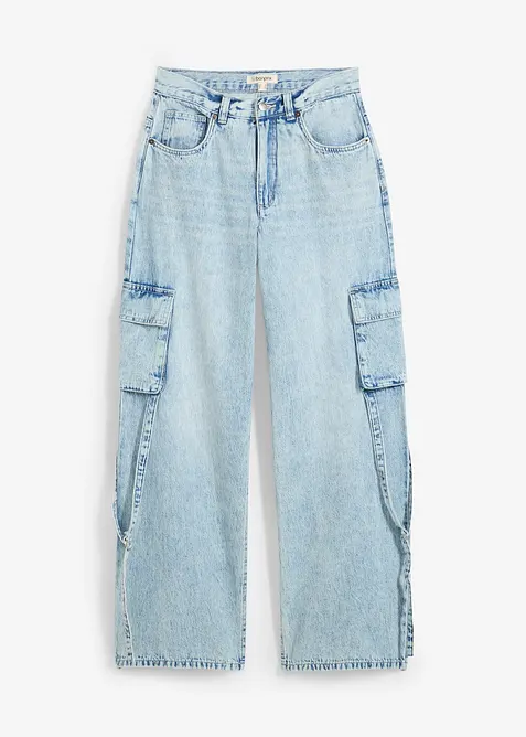 Cargo jeans med medelh&ouml;g midja, bonprix