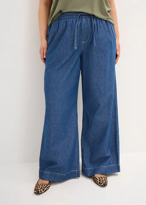Wide Leg Jeans, Mid Waist, med bekv&auml;m midja, bonprix