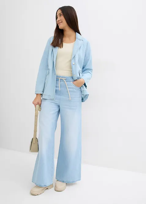Wide-Leg-jeans, medelh&ouml;g midja, bekv&auml;m linning, bonprix