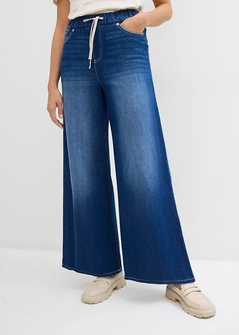 Wide-Leg-jeans, medelh&ouml;g midja, bekv&auml;m linning, bonprix