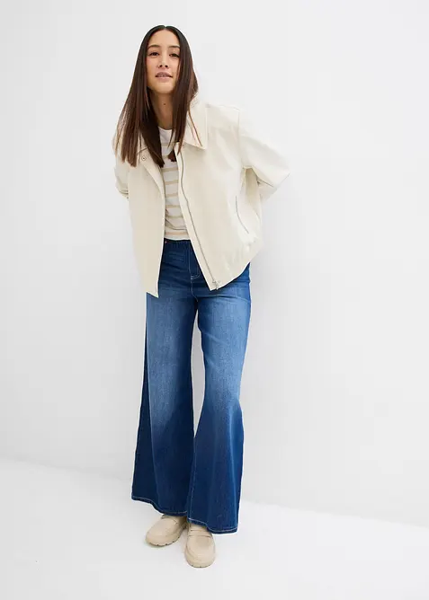 Wide-Leg-jeans, medelh&ouml;g midja, bekv&auml;m linning, bonprix