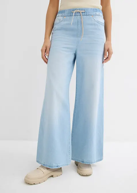 Wide-Leg-jeans, medelh&ouml;g midja, bekv&auml;m linning, bonprix