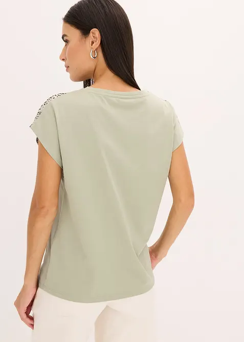 Topp med vävd infällning och glittrande stenar, bonprix