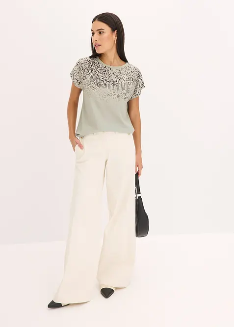 Topp med vävd infällning och glittrande stenar, bonprix