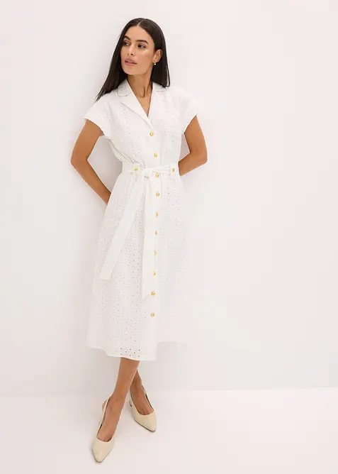 Skjortklänning med hålspets, bonprix