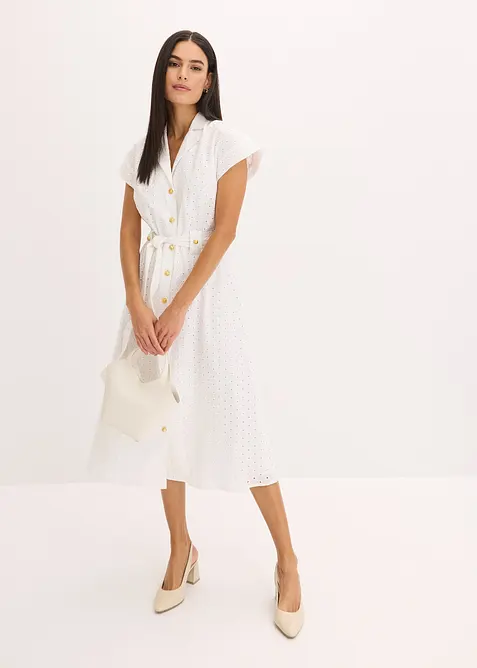 Skjortklänning med hålspets, bonprix