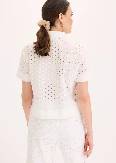 Blus med h&aring;lbroderi, bonprix