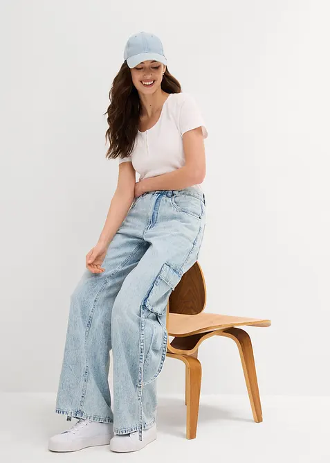 Cargo jeans med medelh&ouml;g midja, bonprix