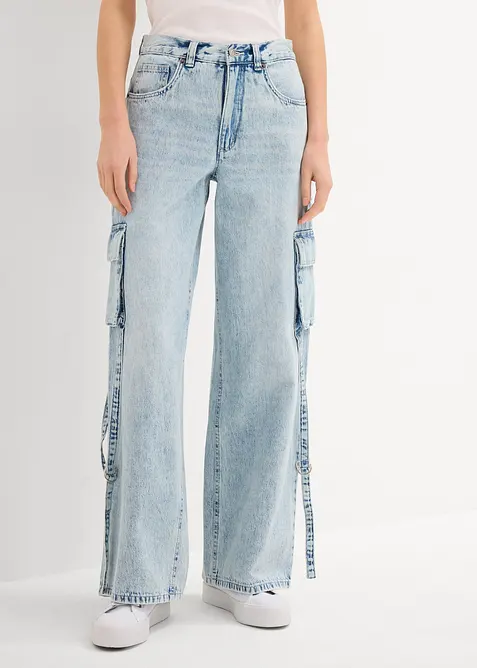 Cargo jeans med medelh&ouml;g midja, bonprix