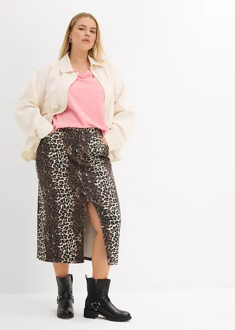 Jeanskjol i bomull med stretch, bonprix