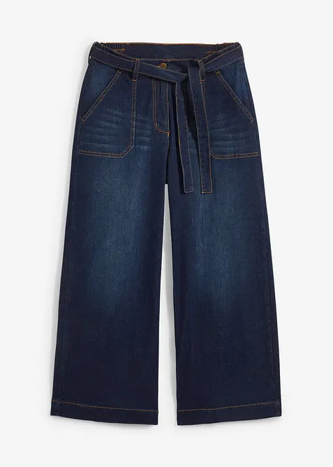 Jeans med vida ben, High Waist och resårlinning, cropped, bonprix