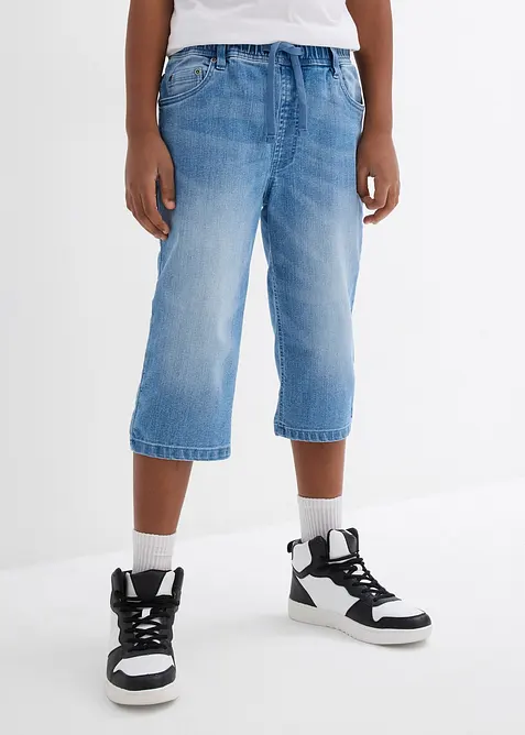 Långa dra på-jeansbermudas för barn, Slim Fit, bonprix