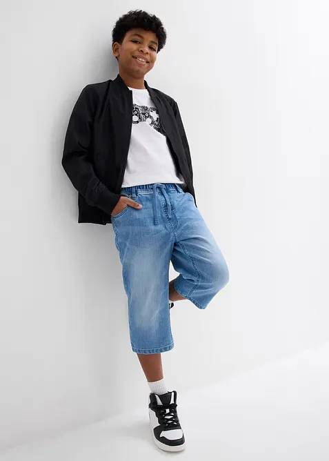 Långa dra på-jeansbermudas för barn, Slim Fit, bonprix