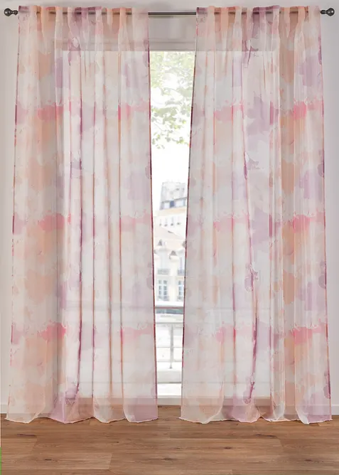 Mönstrad gardin i tunn voile (2-pack), bonprix