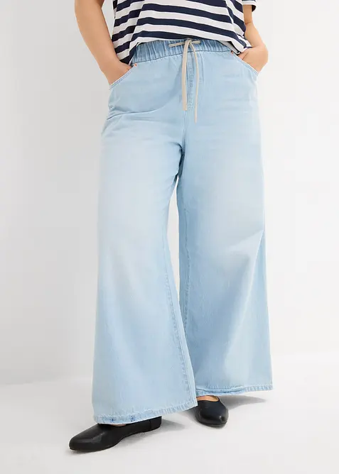 Wide-Leg-jeans, medelh&ouml;g midja, bekv&auml;m linning, bonprix