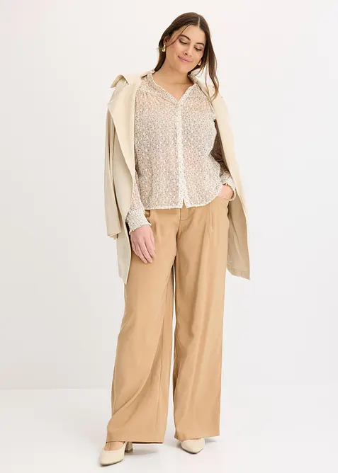 M&ouml;nstrad chiffongblus med rysch, bonprix