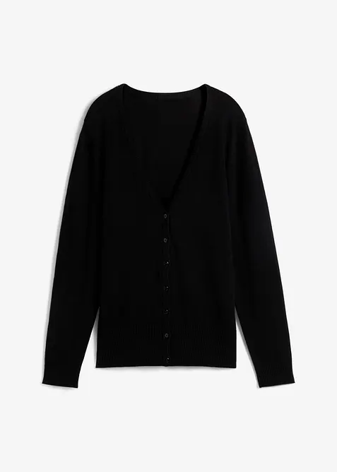 Finstickad cardigan med knappsl&aring;, bonprix