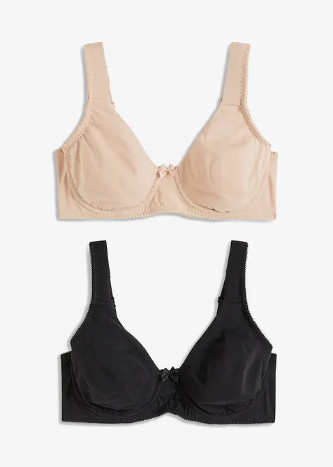 Ovadderad T-shirtbeh&aring; med bygel, ekologisk bomull (2-pack), bonprix