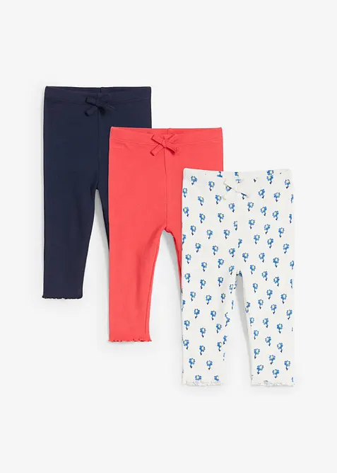 Ribbstickade leggings av ekologisk bomull (3-pack), bonprix