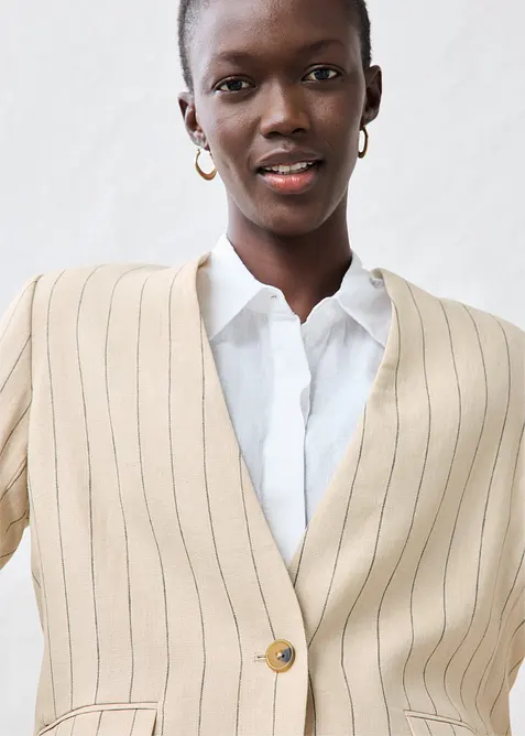 Kavaj utan krage i rent linne, bonprix