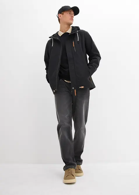 Vattenavvisande funktionsjacka med huva och detaljer i skinnimitation, bonprix