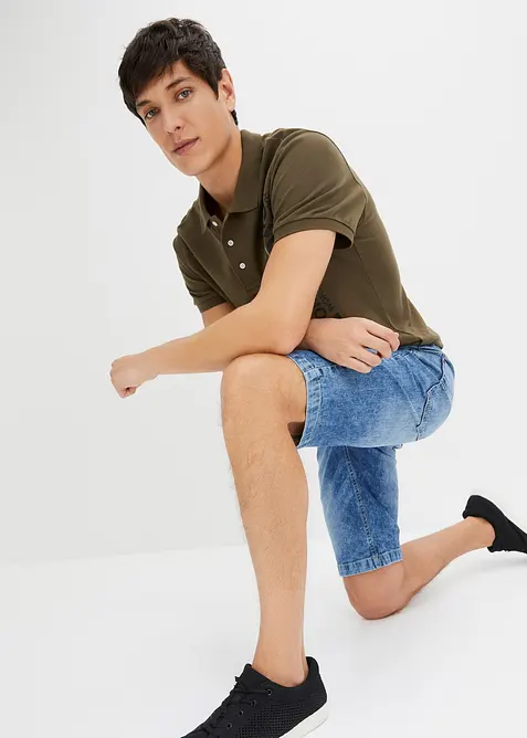Dra på-bermudas i tunn denim, Slim Fit, bonprix