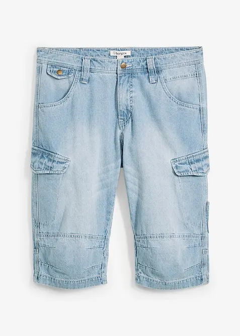 L&aring;nga jeansbermudas i cargomodell av tunt material, Relaxed Fit, bonprix