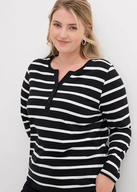 L&aring;ng&auml;rmad topp med kort knappsl&aring;, av ren ekologisk bomull, bonprix